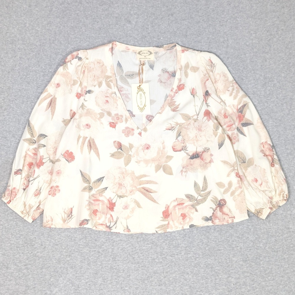 Joyfolie Mia Joy Crop Top Womens XS V-Neck Rose Print Cottagecore New